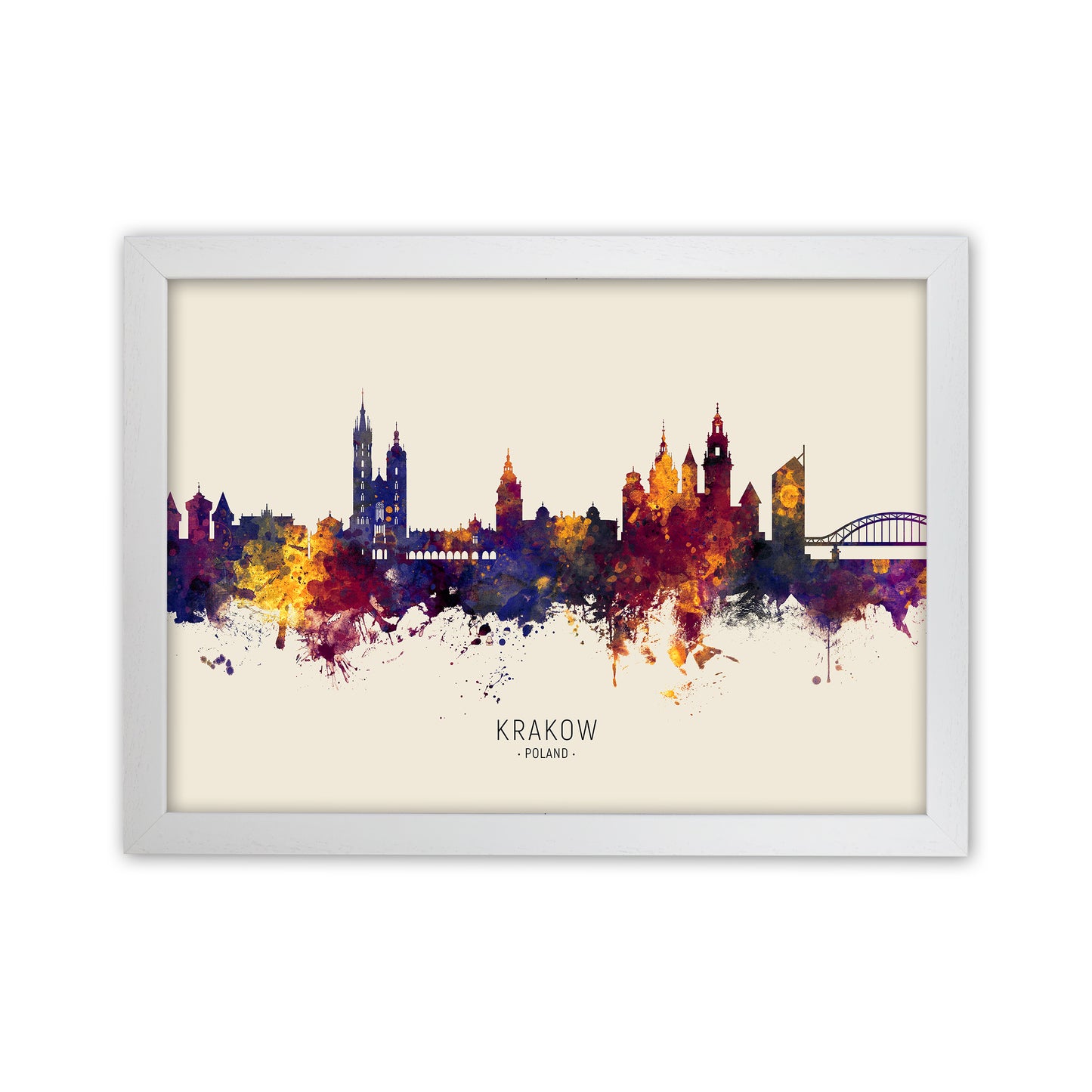 Krakow Poland Skyline Autumn City Name Art Print by Michael Tompsett White Grain