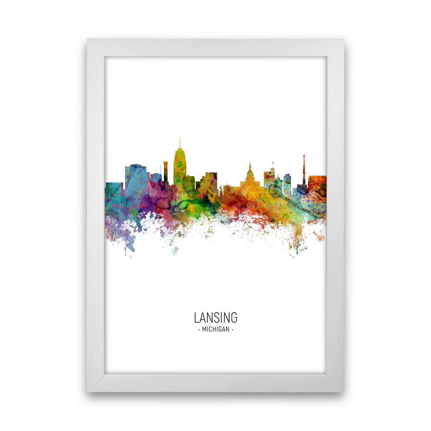 Lansing Michigan Skyline Portrait Art Print by Michael Tompsett White Grain