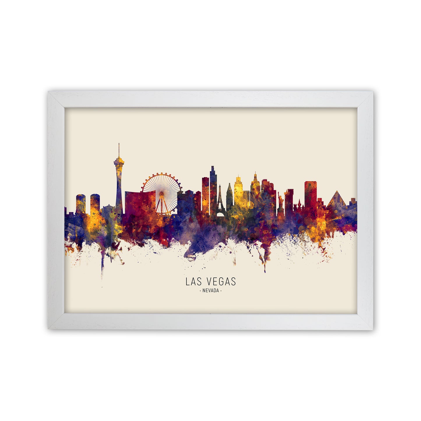 Las Vegas Nevada Skyline Autumn City Name Art Print by Michael Tompsett White Grain