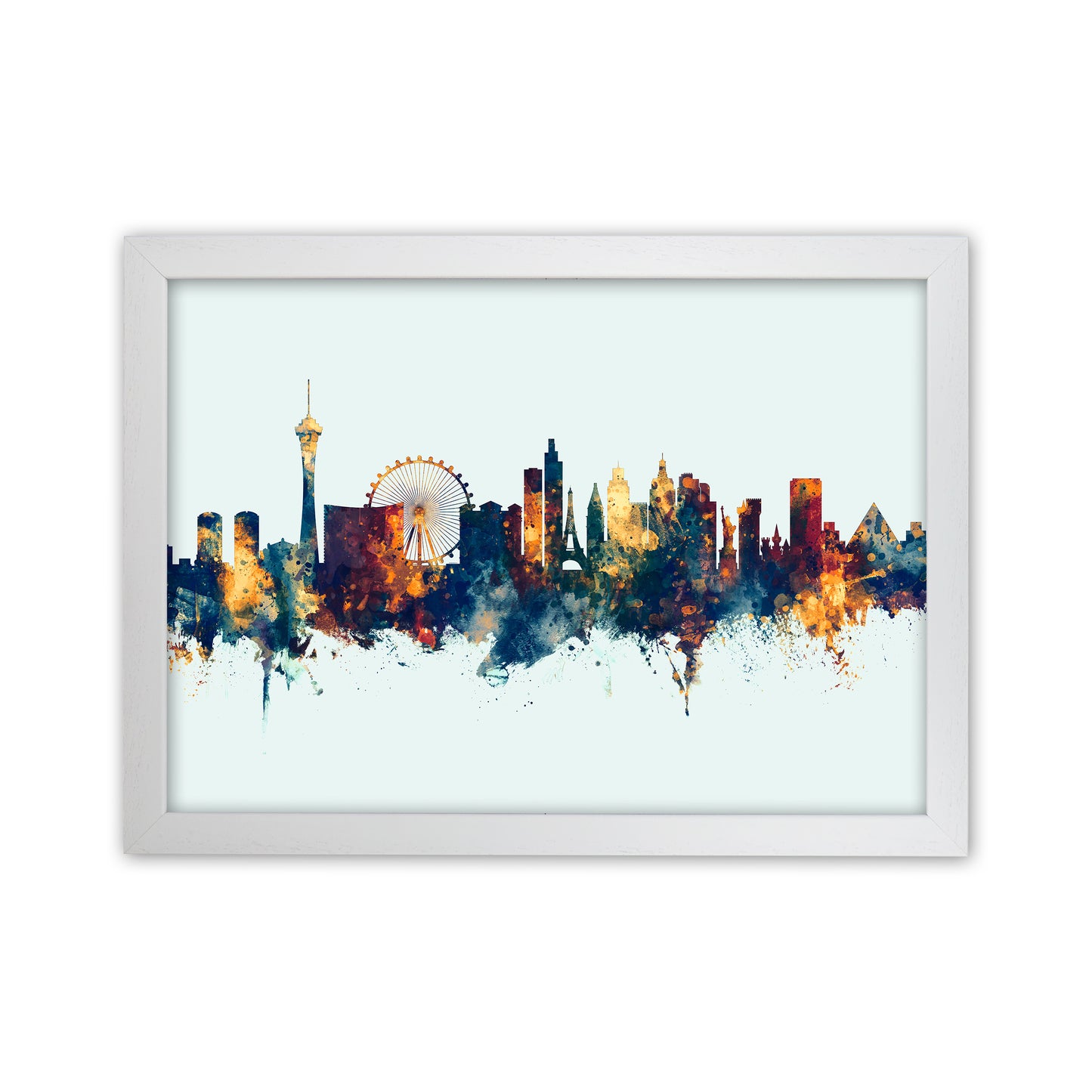 Las Vegas Nevada Skyline Blue Orange Art Print by Michael Tompsett White Grain
