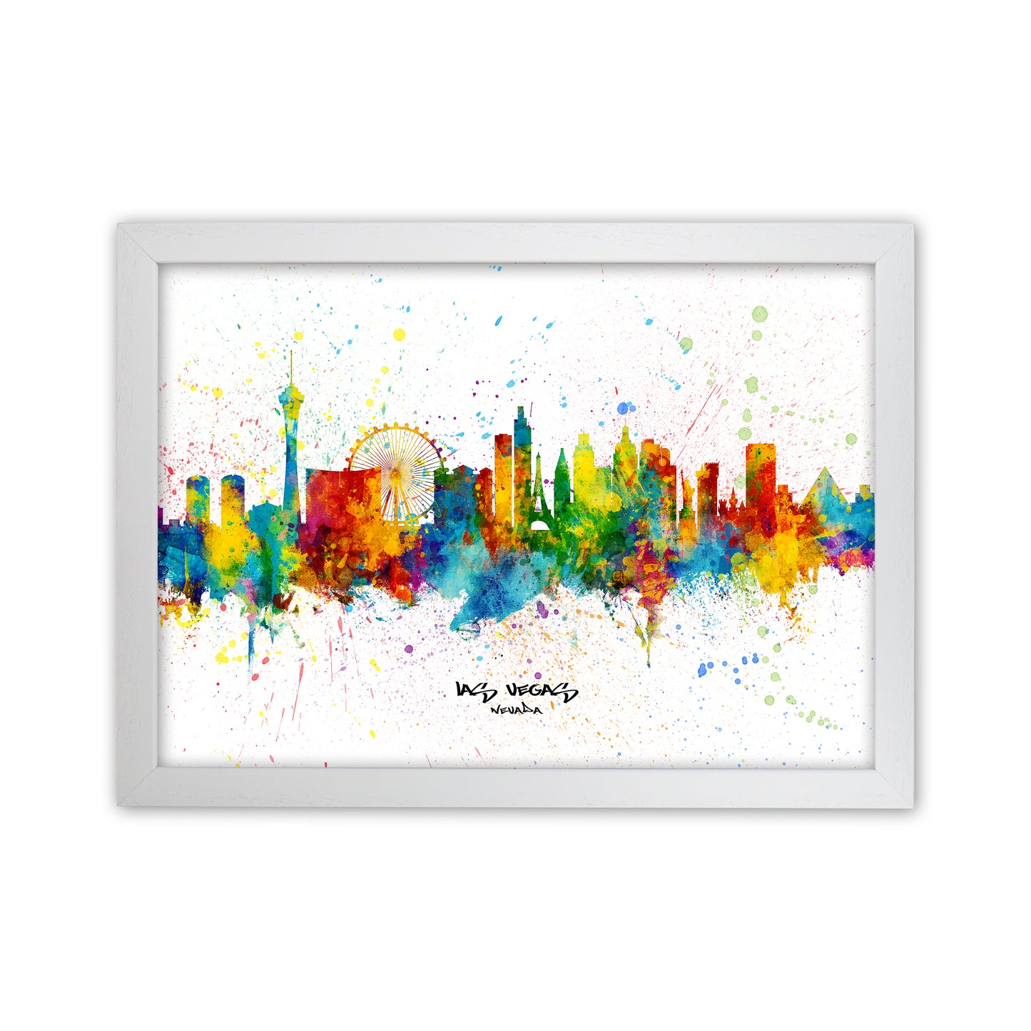 Las Vegas Nevada Skyline Splash Art Print by Michael Tompsett White Grain