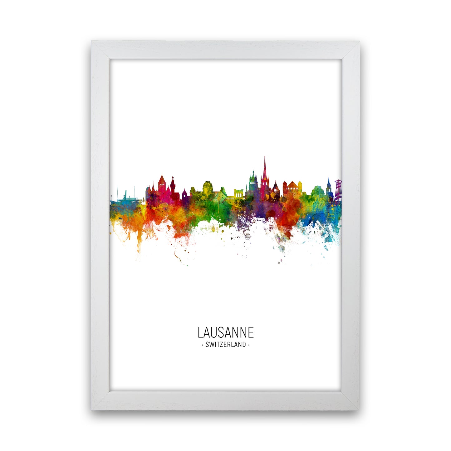 Lausanne Switzerland Skyline Portrait Art Print by Michael Tompsett White Grain