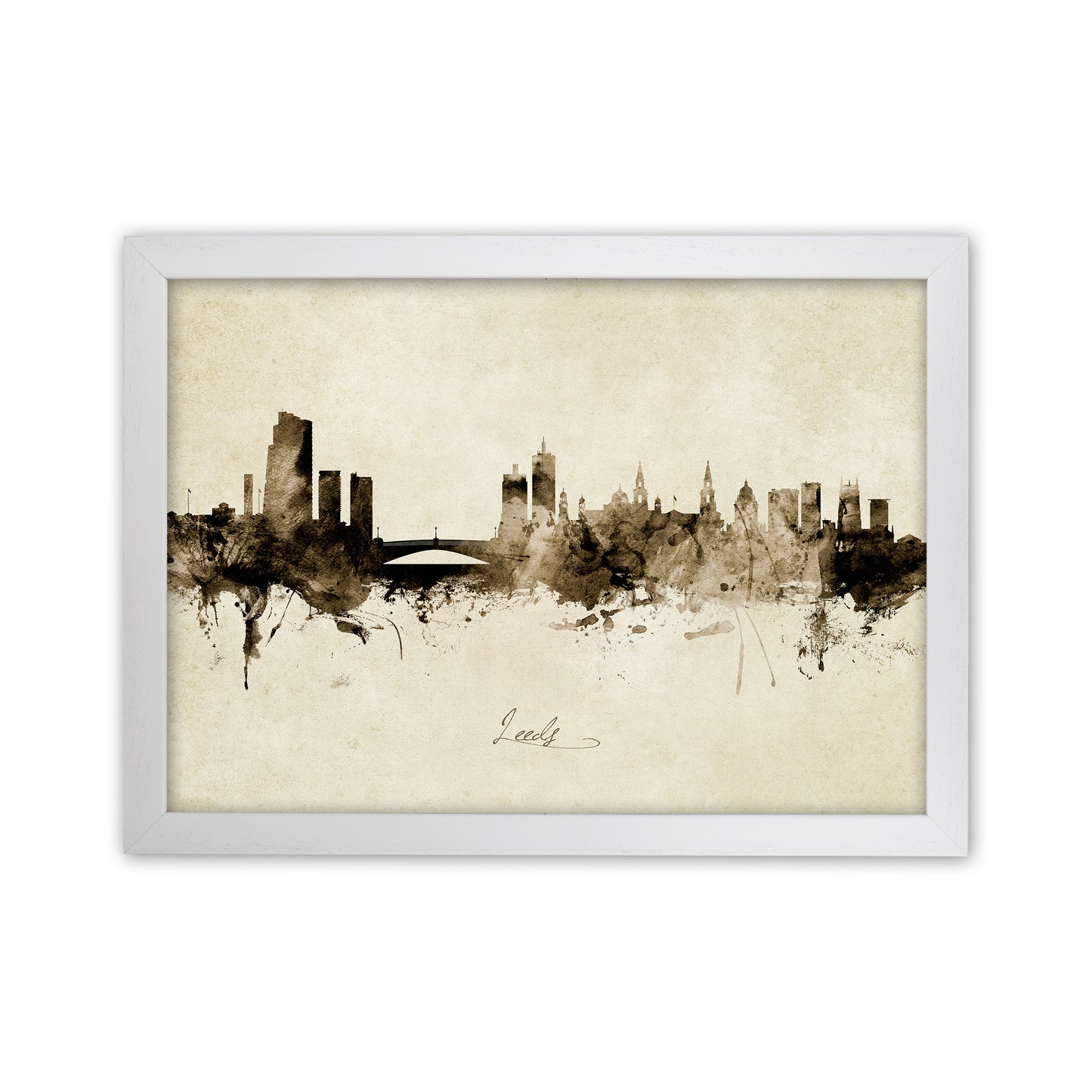 Leeds England Skyline Vintage Art Print by Michael Tompsett White Grain