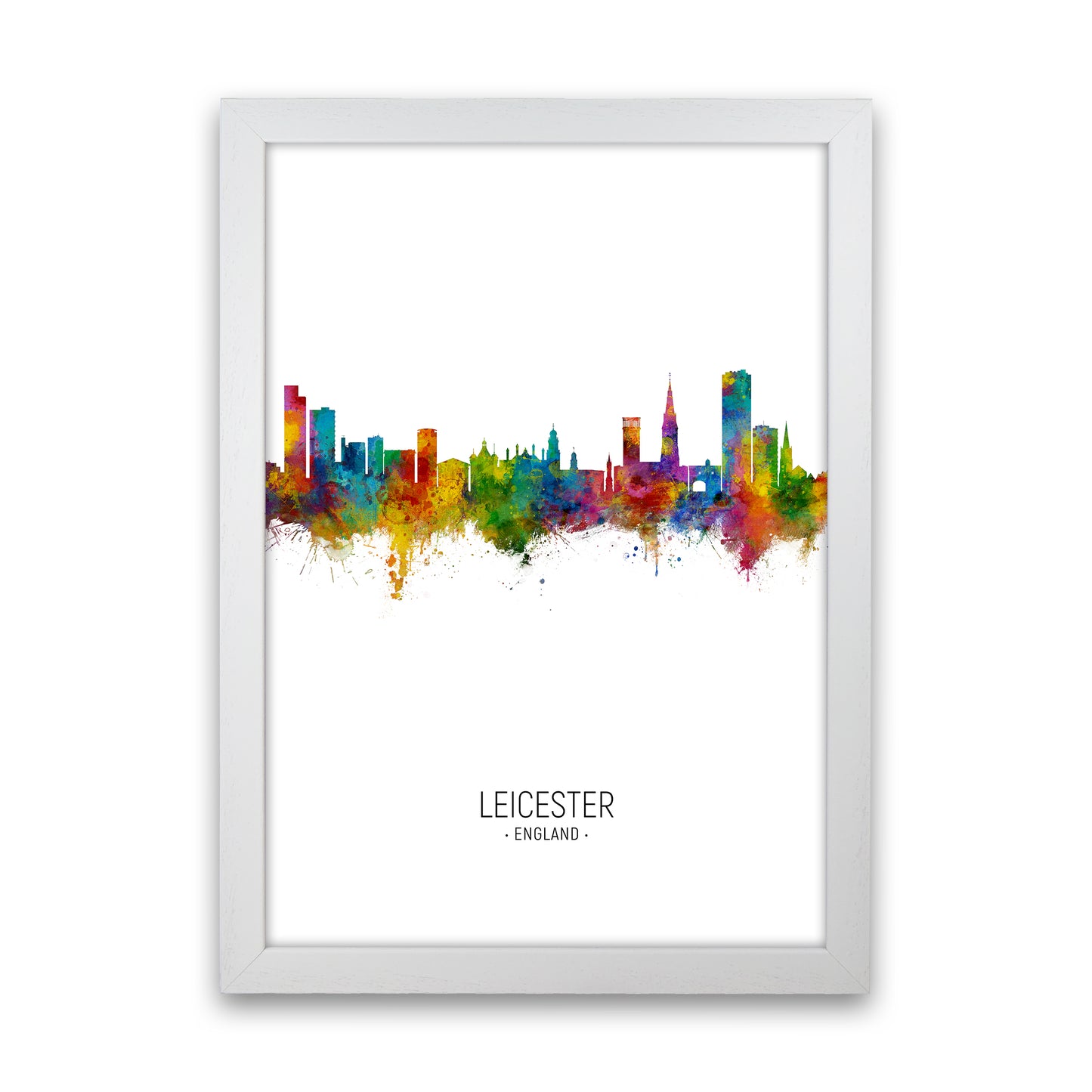 Leicester England Skyline Portrait Art Print by Michael Tompsett White Grain