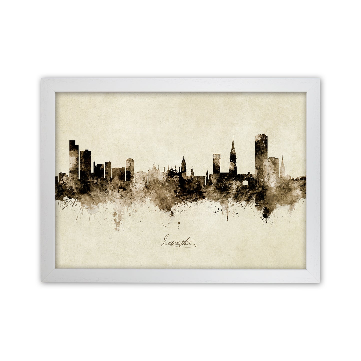 Leicester England Skyline Vintage Art Print by Michael Tompsett White Grain