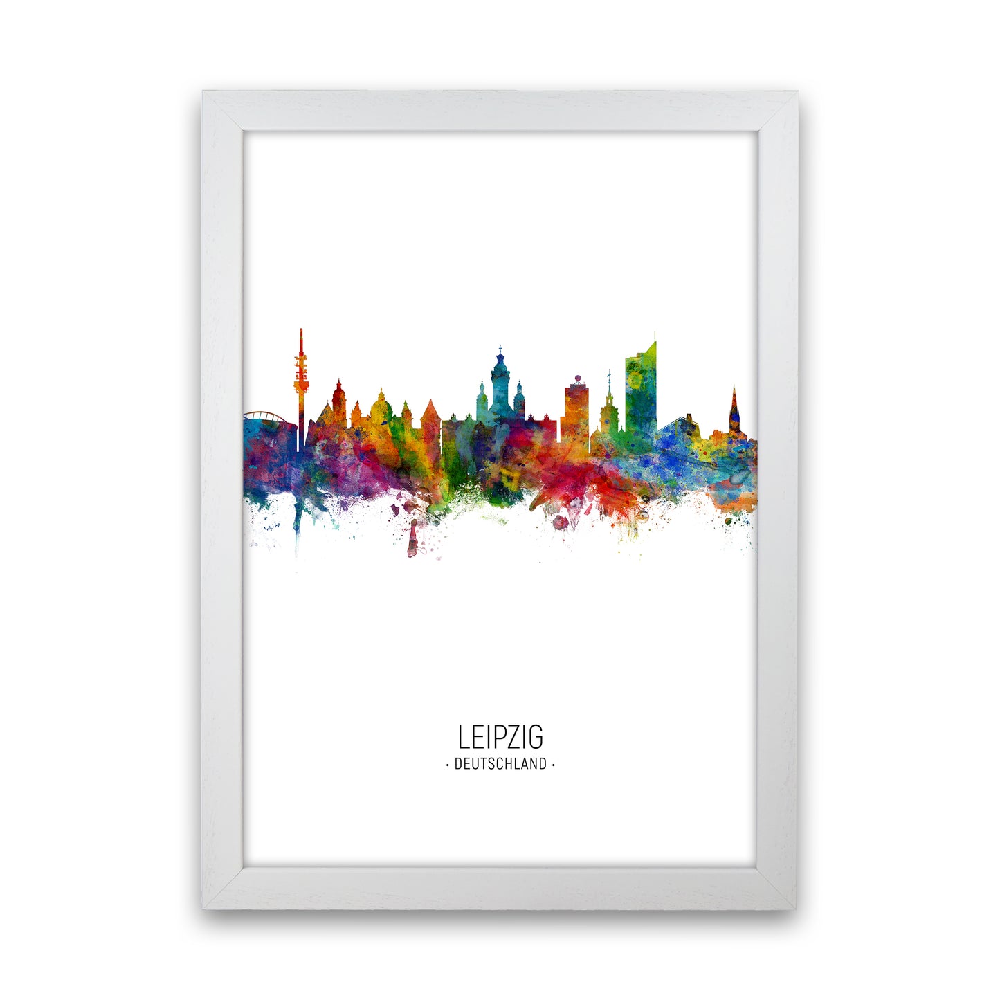 Leipzig Germany Skyline Portrait Art Print by Michael Tompsett White Grain