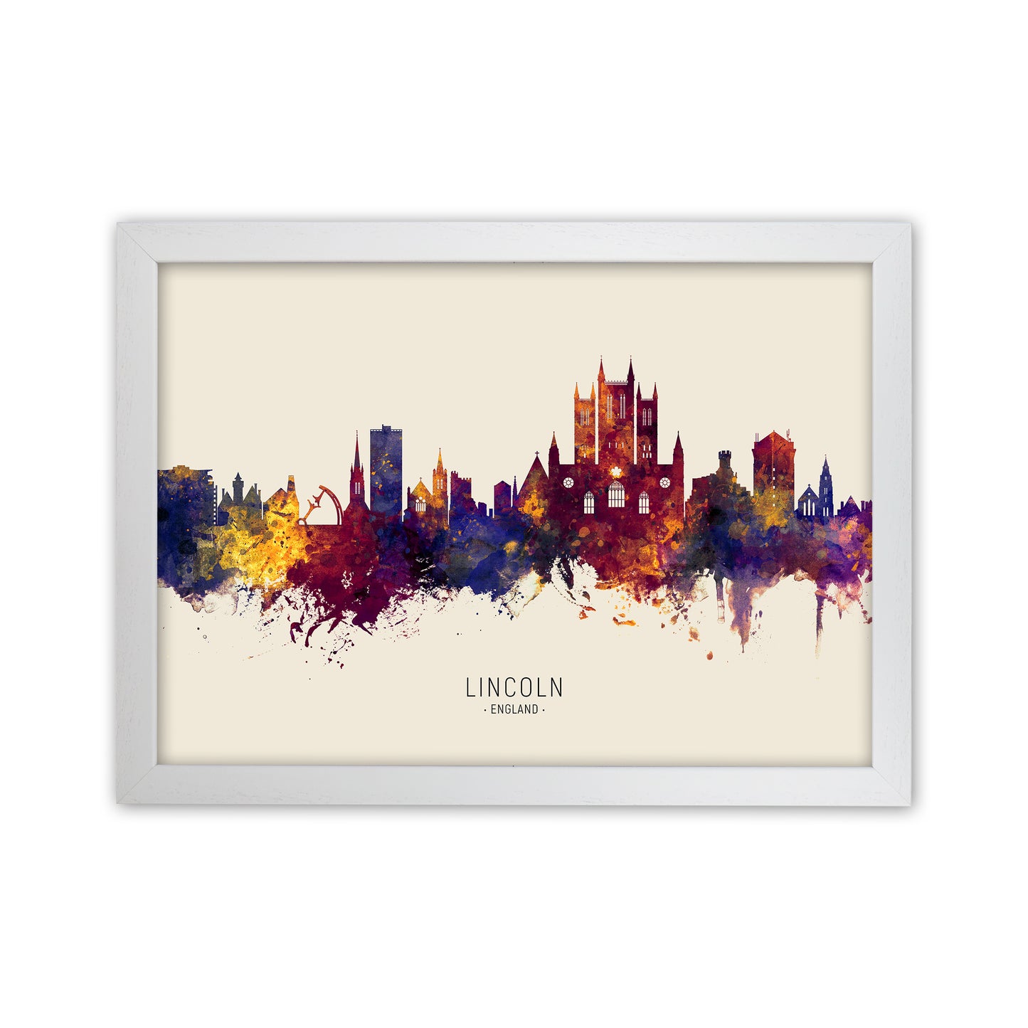 Lincoln England Skyline Autumn City Name Art Print by Michael Tompsett White Grain