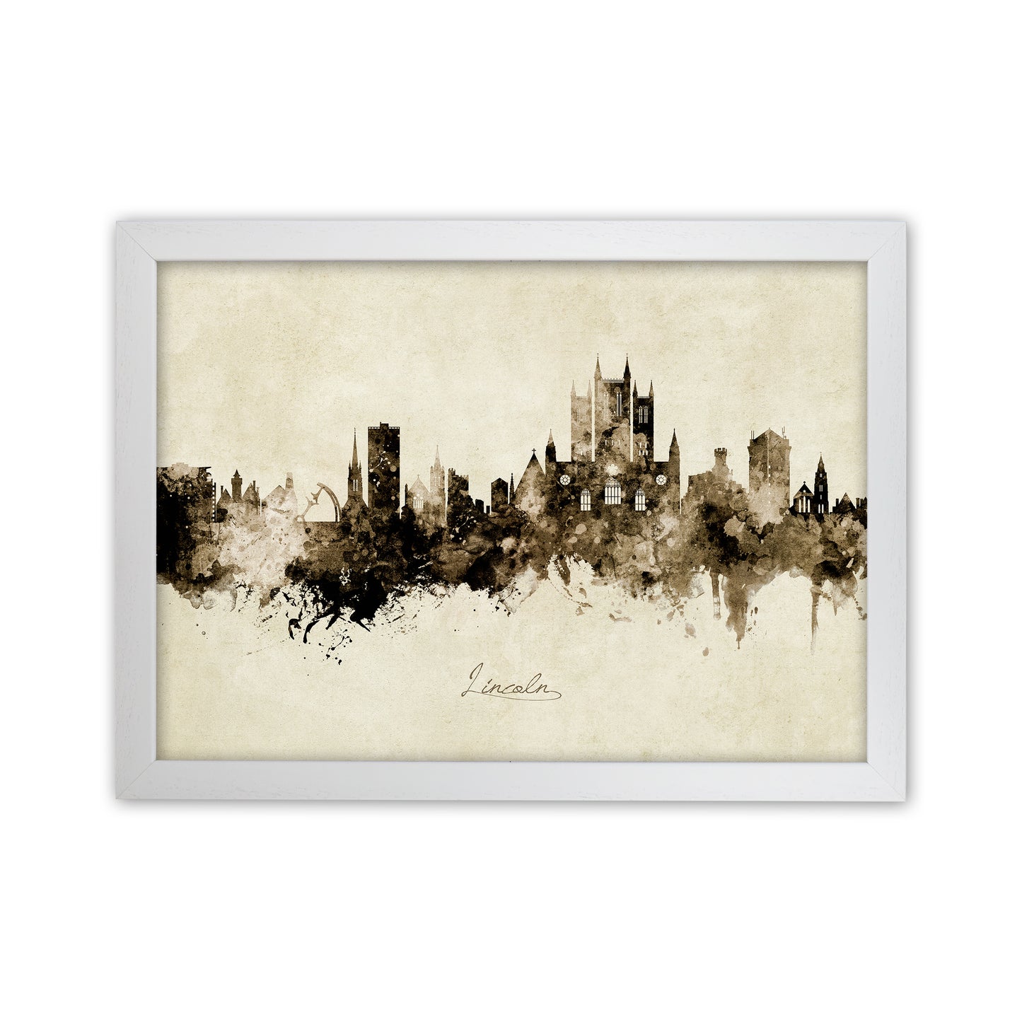 Lincoln England Skyline Vintage Art Print by Michael Tompsett White Grain