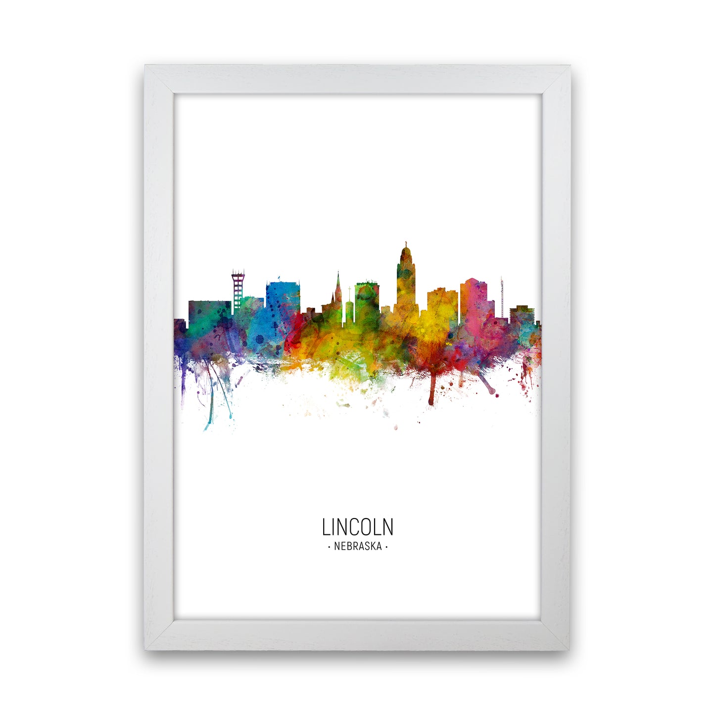 Lincoln Nebraska Skyline Portrait Art Print by Michael Tompsett White Grain