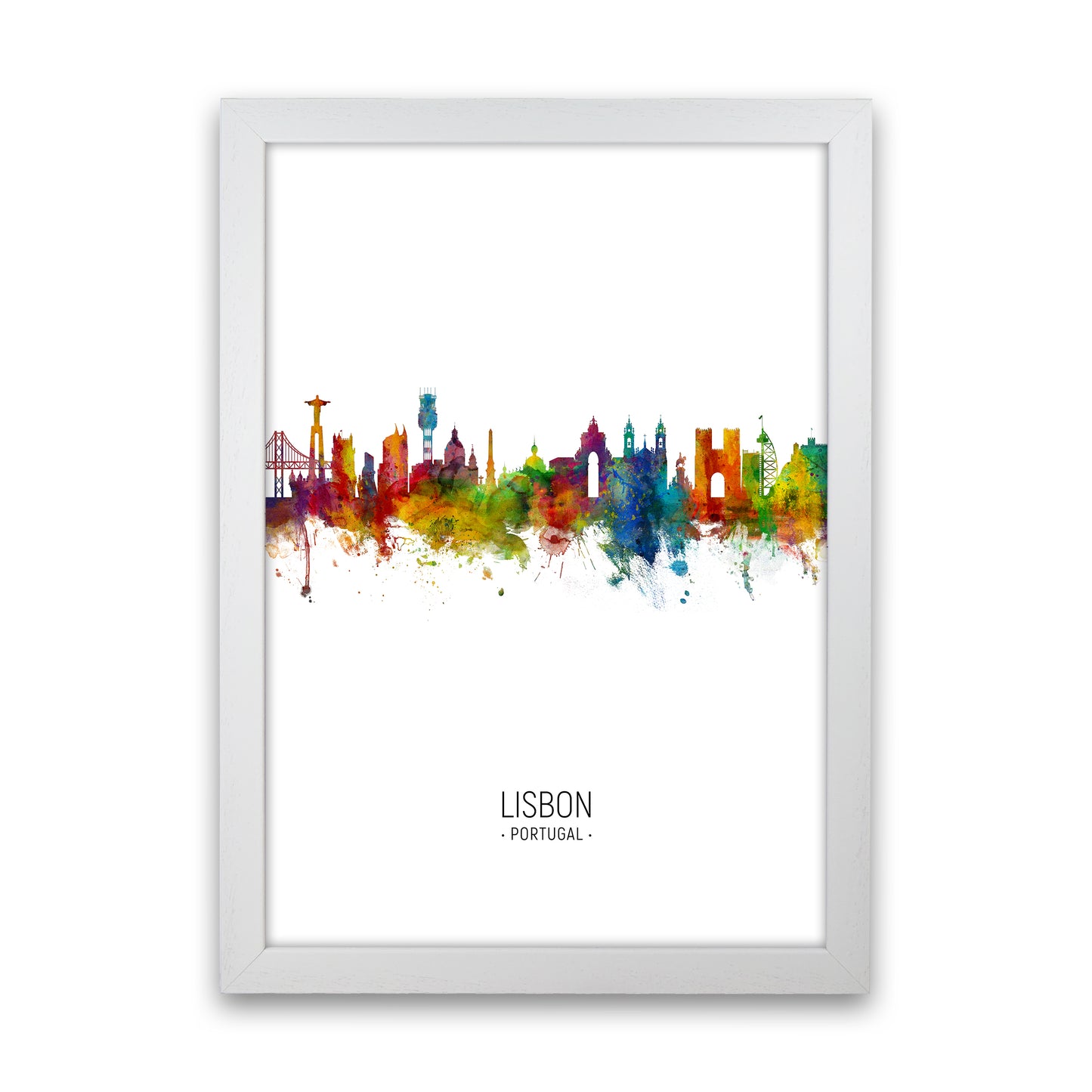 Lisbon Portugal Skyline Portrait Art Print by Michael Tompsett White Grain