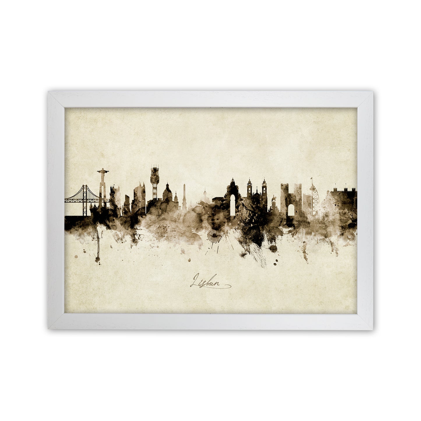 Lisbon Portugal Skyline Vintage Art Print by Michael Tompsett White Grain