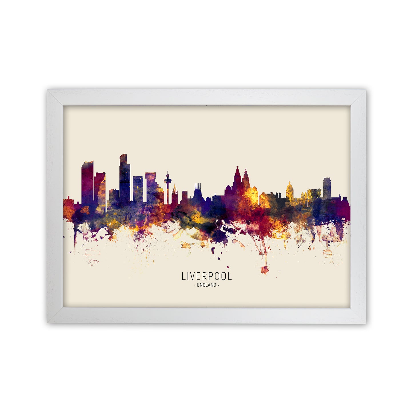 Liverpool England Skyline Autumn City Name Art Print by Michael Tompsett White Grain