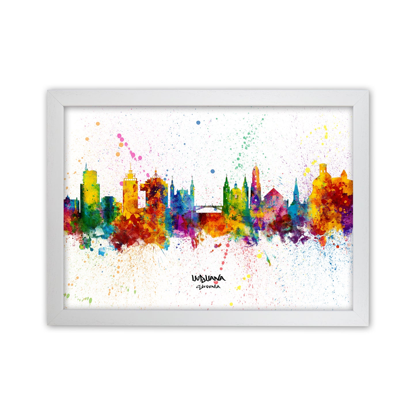 Ljubljana Slovenia Skyline Splash Art Print by Michael Tompsett White Grain