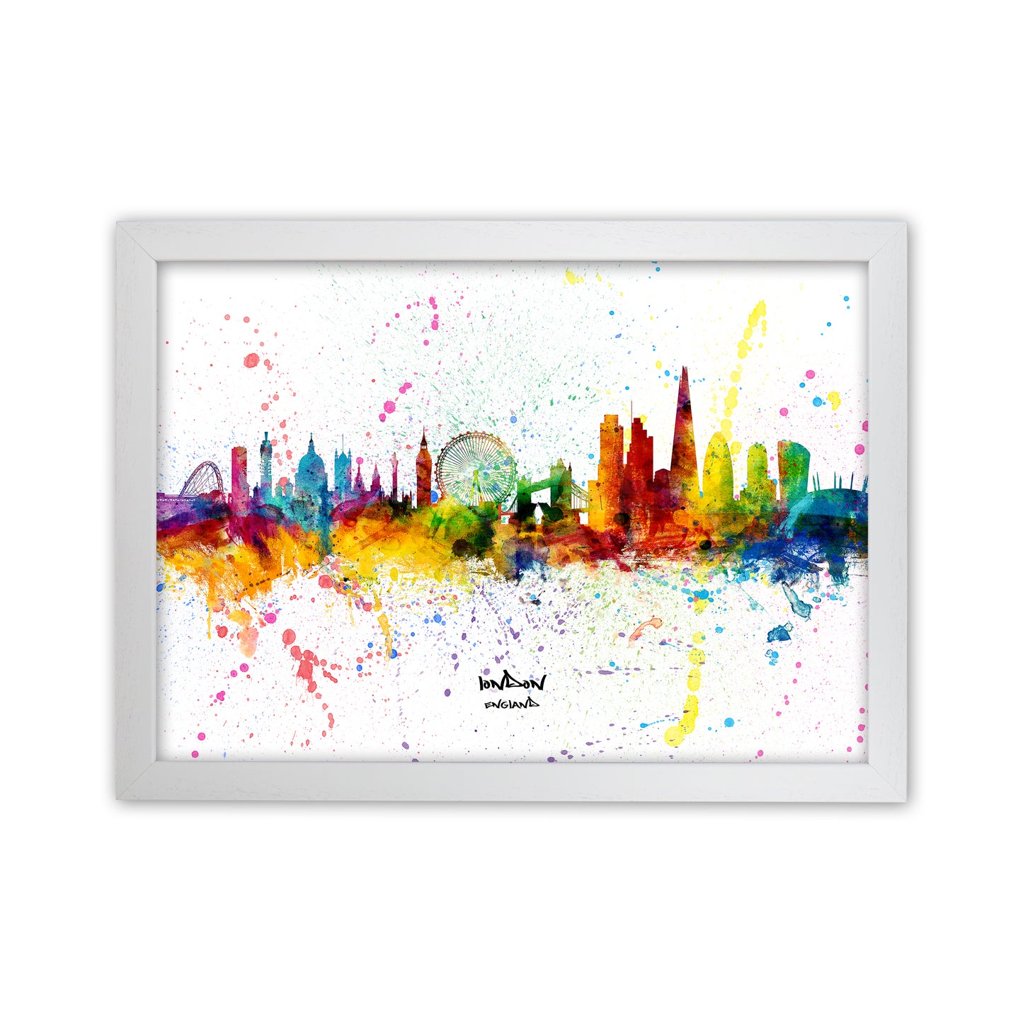 London England Skyline Splash Art Print by Michael Tompsett White Grain