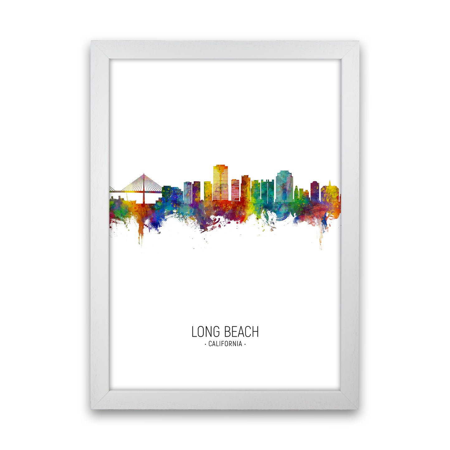 Long Beach California Skyline Portrait Art Print by Michael Tompsett White Grain