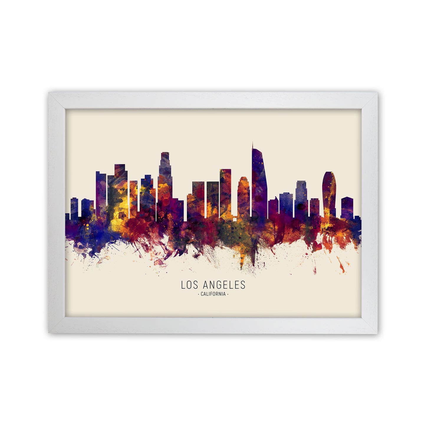Los Angeles California Skyline Autumn City Name Art Print by Michael Tompsett White Grain