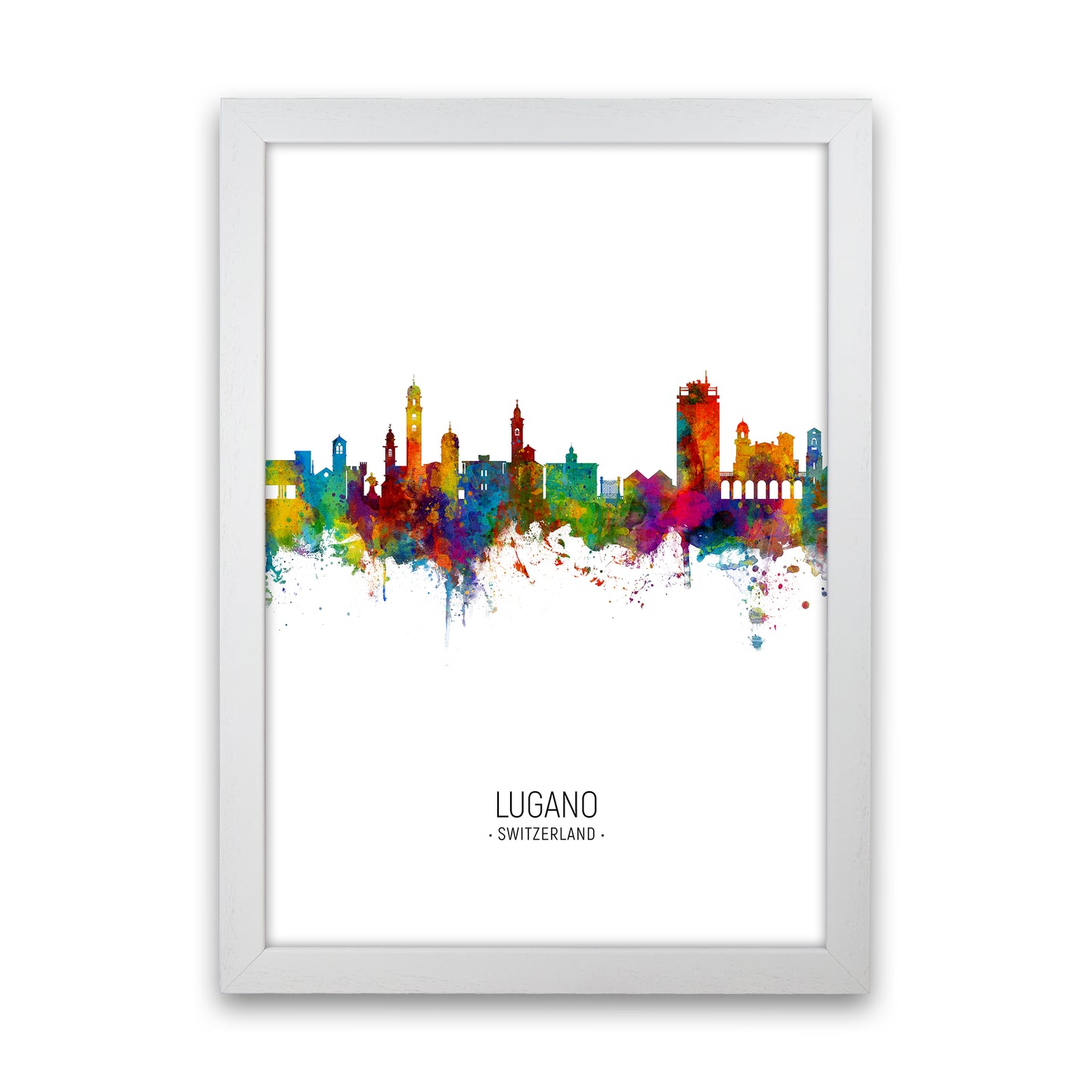 Lugano Switzerland Skyline Portrait Art Print by Michael Tompsett White Grain