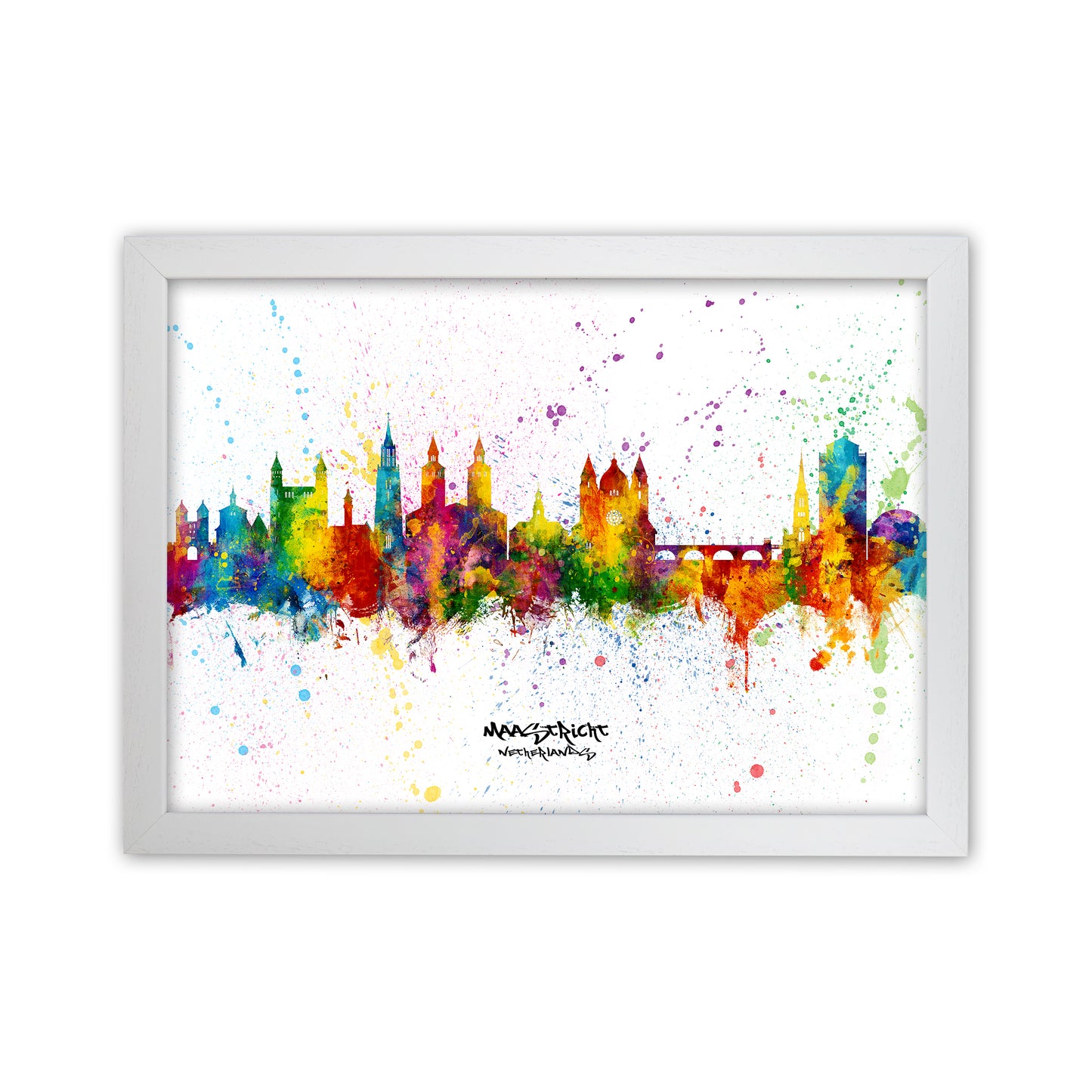 Maastricht Netherlands Skyline Splash Art Print by Michael Tompsett White Grain