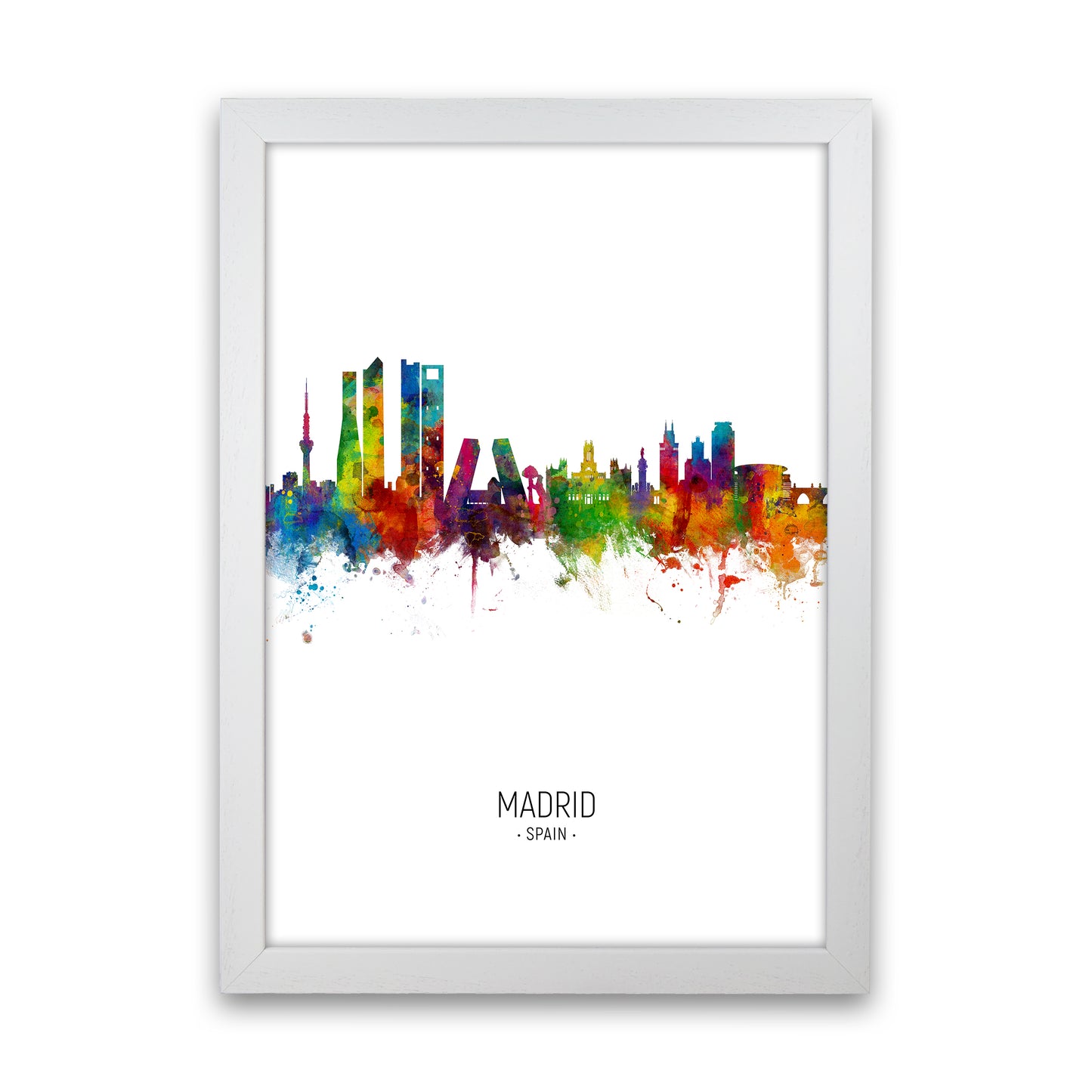 Madrid Spain Skyline Portrait Art Print by Michael Tompsett White Grain