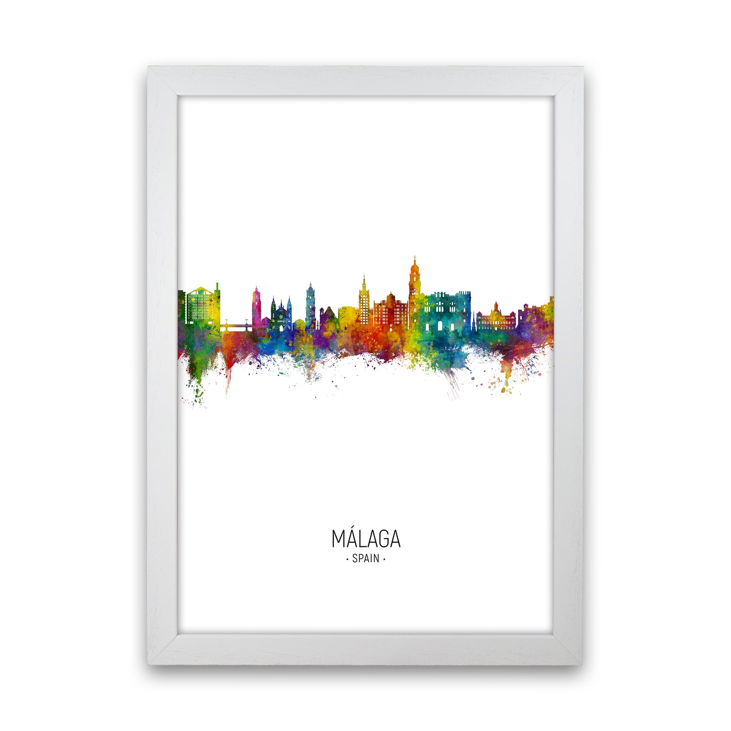 Malaga Spain Skyline Portrait Art Print by Michael Tompsett White Grain
