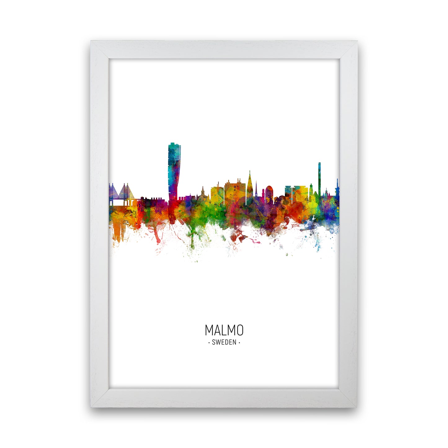 Malmo Sweden Skyline Portrait Art Print by Michael Tompsett White Grain
