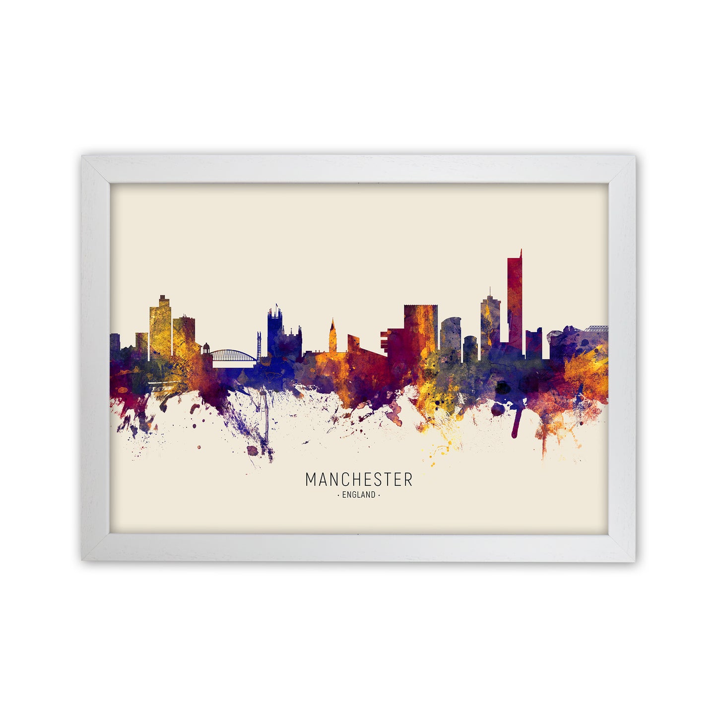 Manchester England Skyline Autumn City Name Art Print by Michael Tompsett White Grain