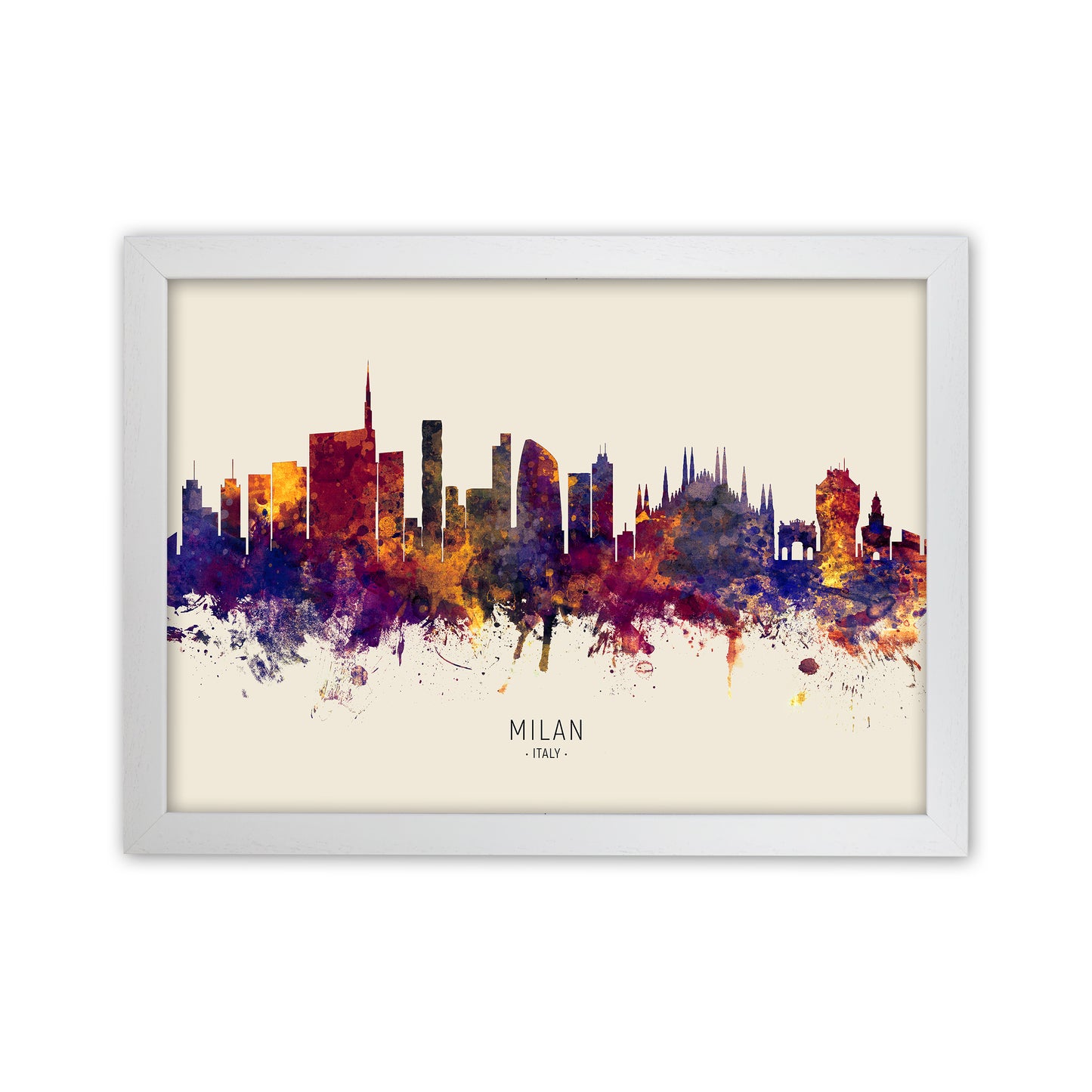 Milan Italy Skyline Autumn City Name Art Print by Michael Tompsett White Grain