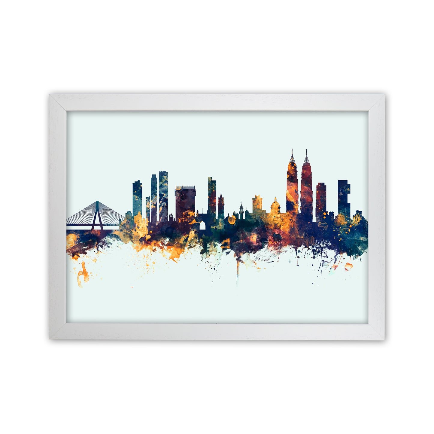 Mumbai India Skyline Blue Orange Art Print by Michael Tompsett White Grain