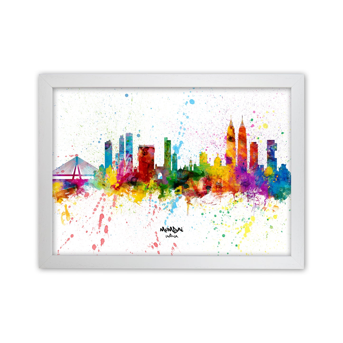 Mumbai India Skyline Splash Art Print by Michael Tompsett White Grain