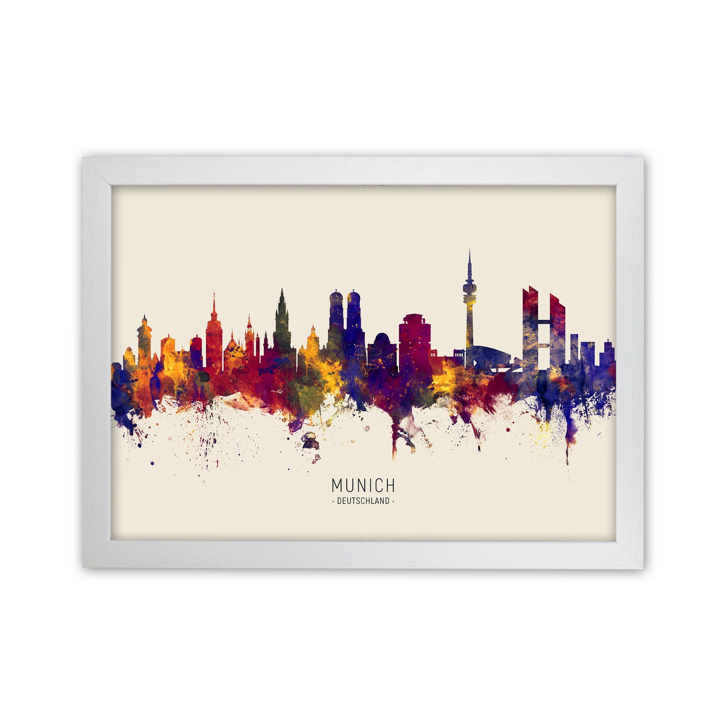 Munich Deutschland Skyline Autumn City Name Art Print by Michael Tompsett White Grain