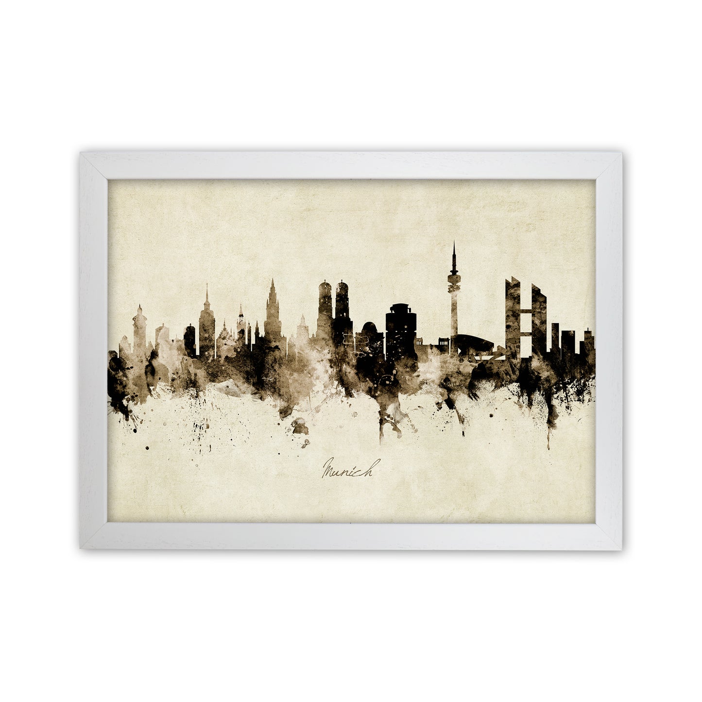 Munich Germany Skyline Vintage Art Print by Michael Tompsett White Grain