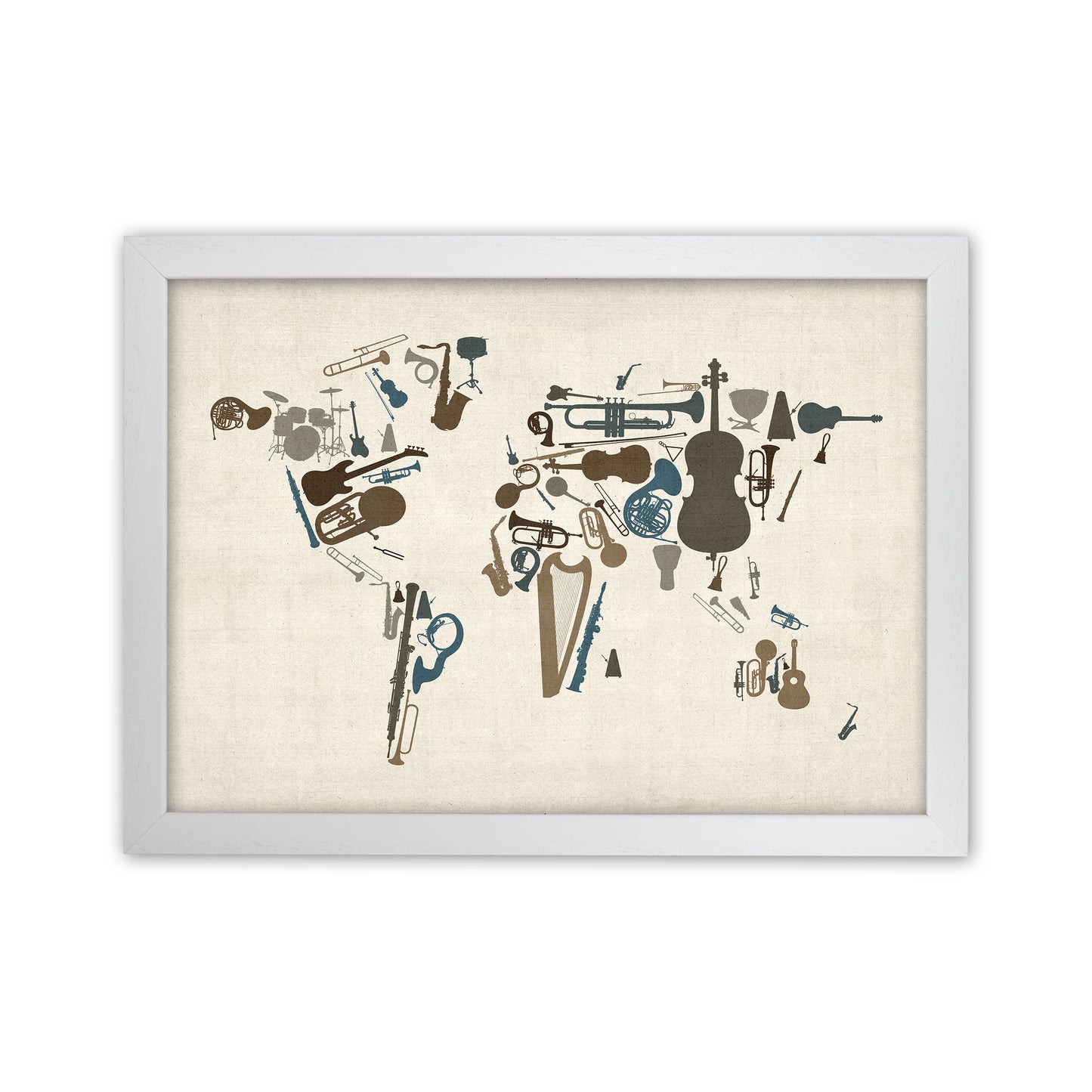 Music Instruments Map of the World Art Print by Michael Tompsett White Grain