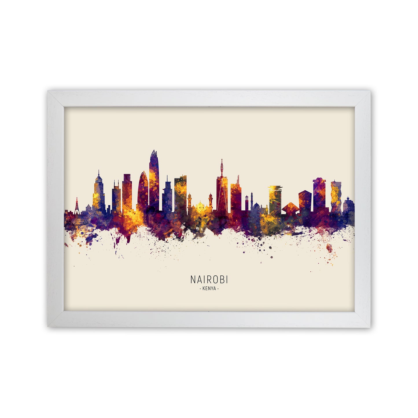 Nairobi Kenya Skyline Autumn City Name Art Print by Michael Tompsett White Grain