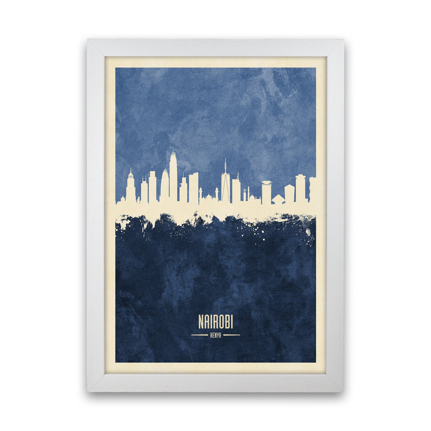 Nairobi Kenya Skyline Portrait Navy Art Print by Michael Tompsett White Grain