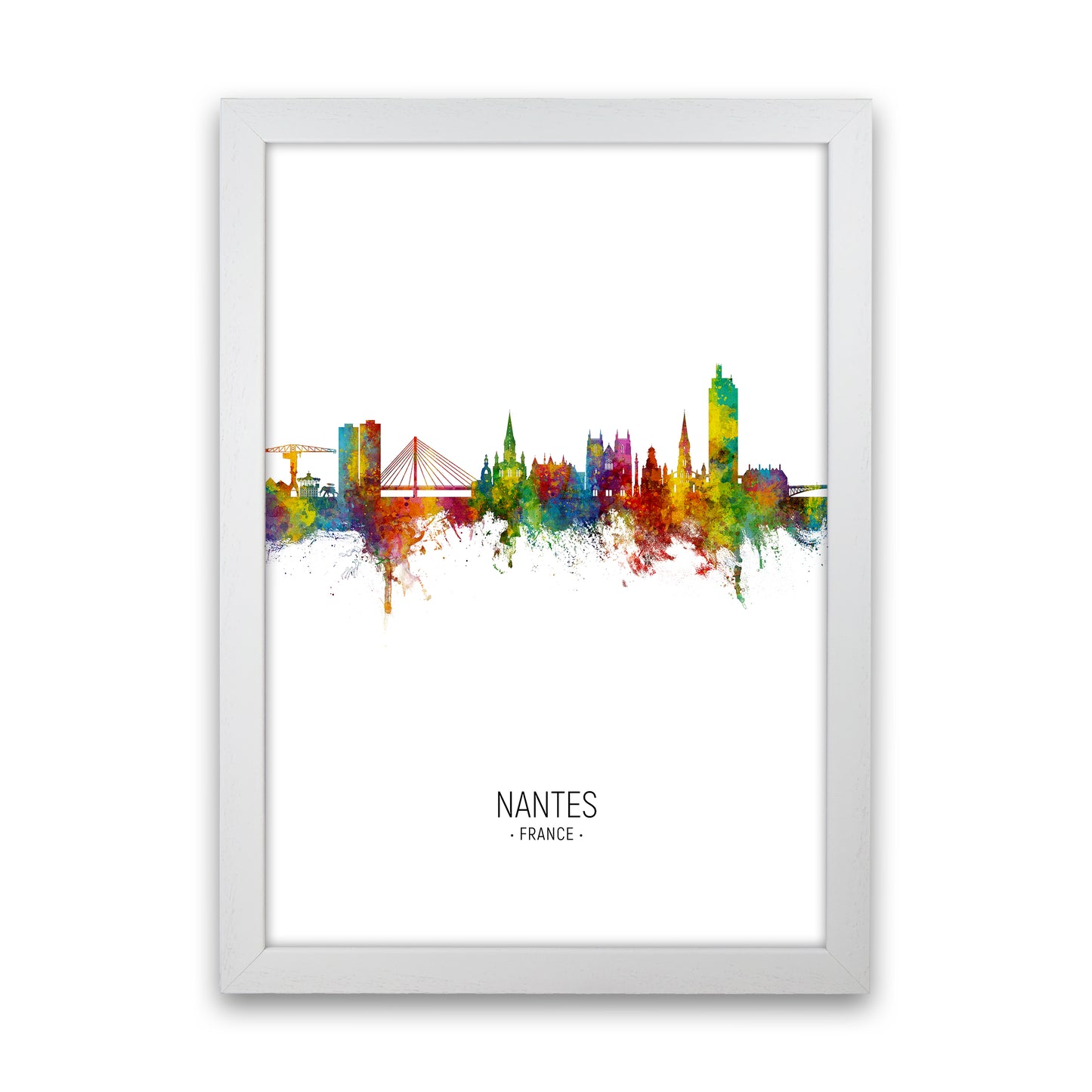 Nantes France Skyline Portrait Art Print by Michael Tompsett White Grain