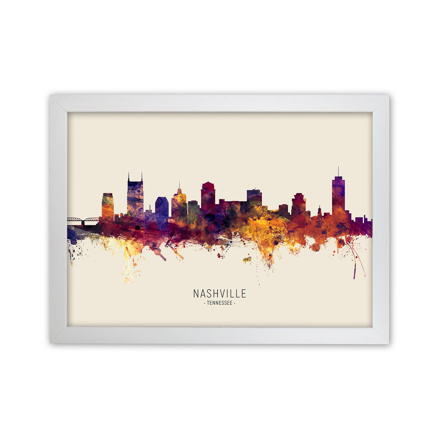Nashville Tennessee Skyline Autumn City Name Art Print by Michael Tompsett White Grain