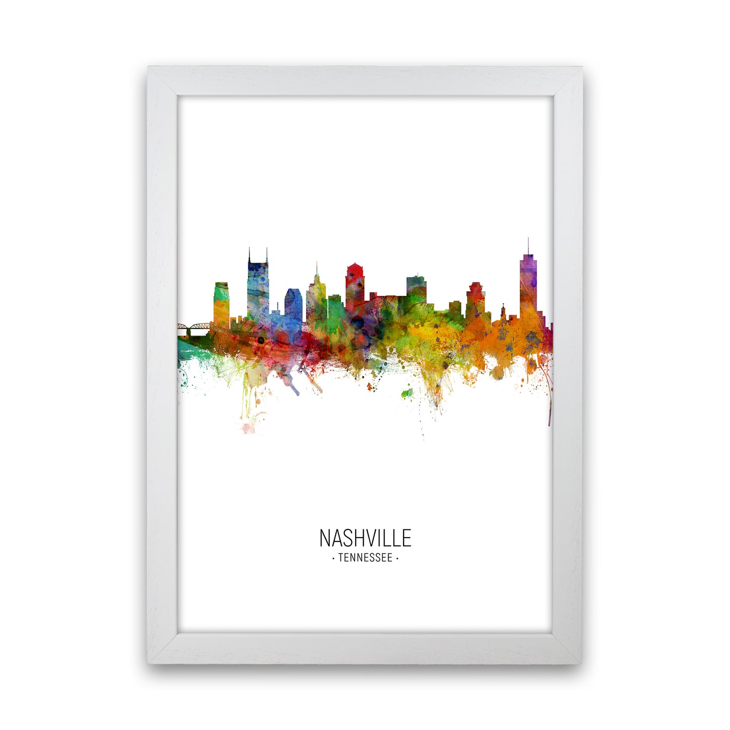 Nashville Tennessee Skyline Portrait Art Print by Michael Tompsett White Grain