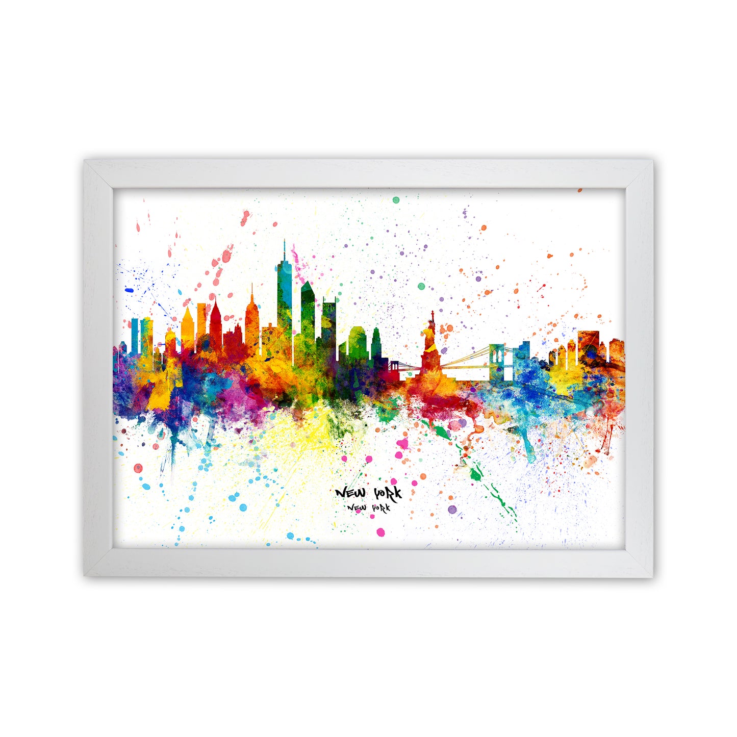 New York New York Skyline Splash Art Print by Michael Tompsett White Grain