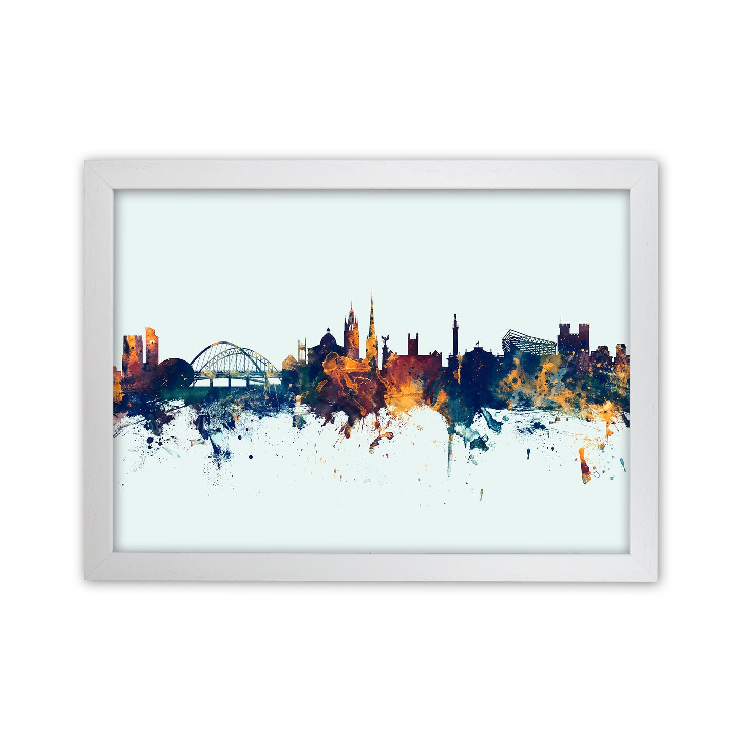Newcastle England Skyline Blue Orange Art Print by Michael Tompsett White Grain