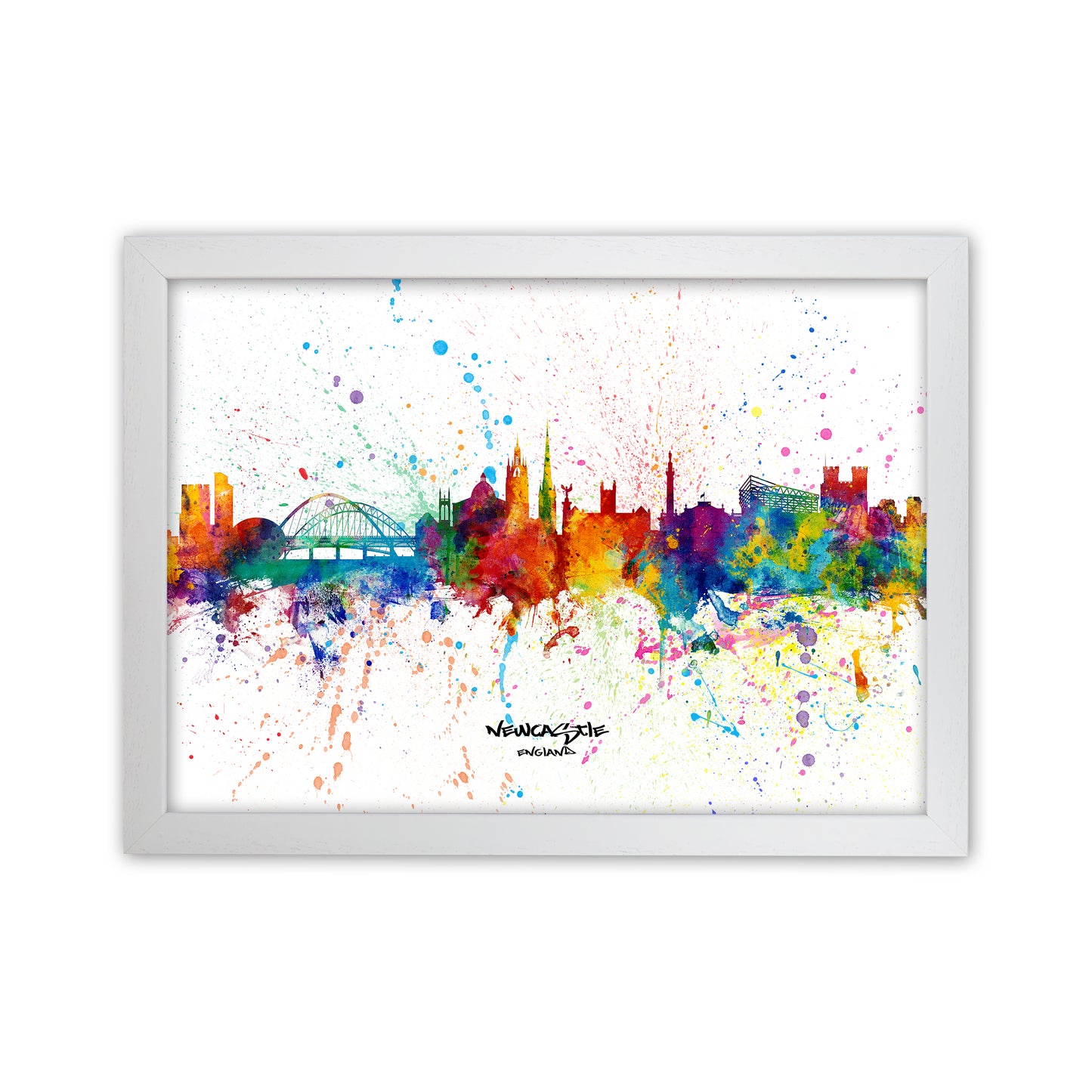 Newcastle England Skyline Splash Art Print by Michael Tompsett White Grain