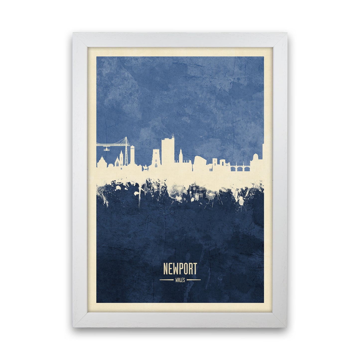 Newport Wales Skyline Portrait Navy Art Print by Michael Tompsett White Grain