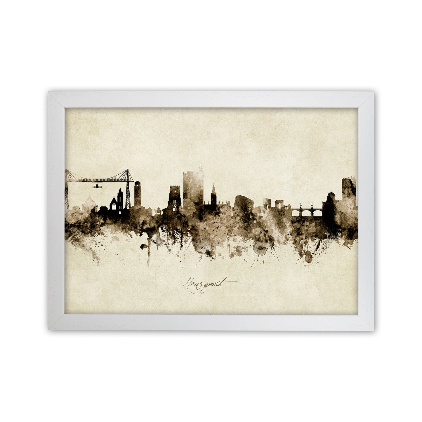 Newport Wales Skyline Vintage Art Print by Michael Tompsett White Grain