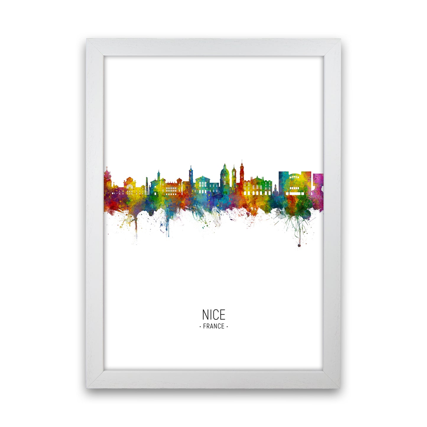 Nice France Skyline Portrait Art Print by Michael Tompsett White Grain