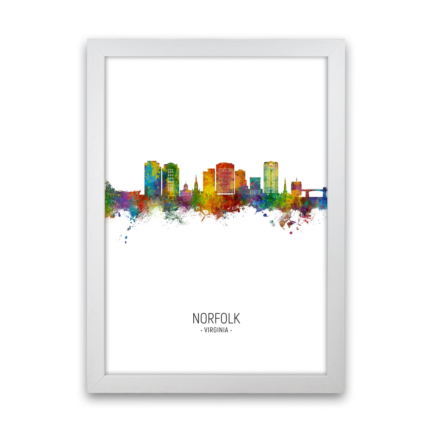 Norfolk Virginia Skyline Portrait Art Print by Michael Tompsett White Grain