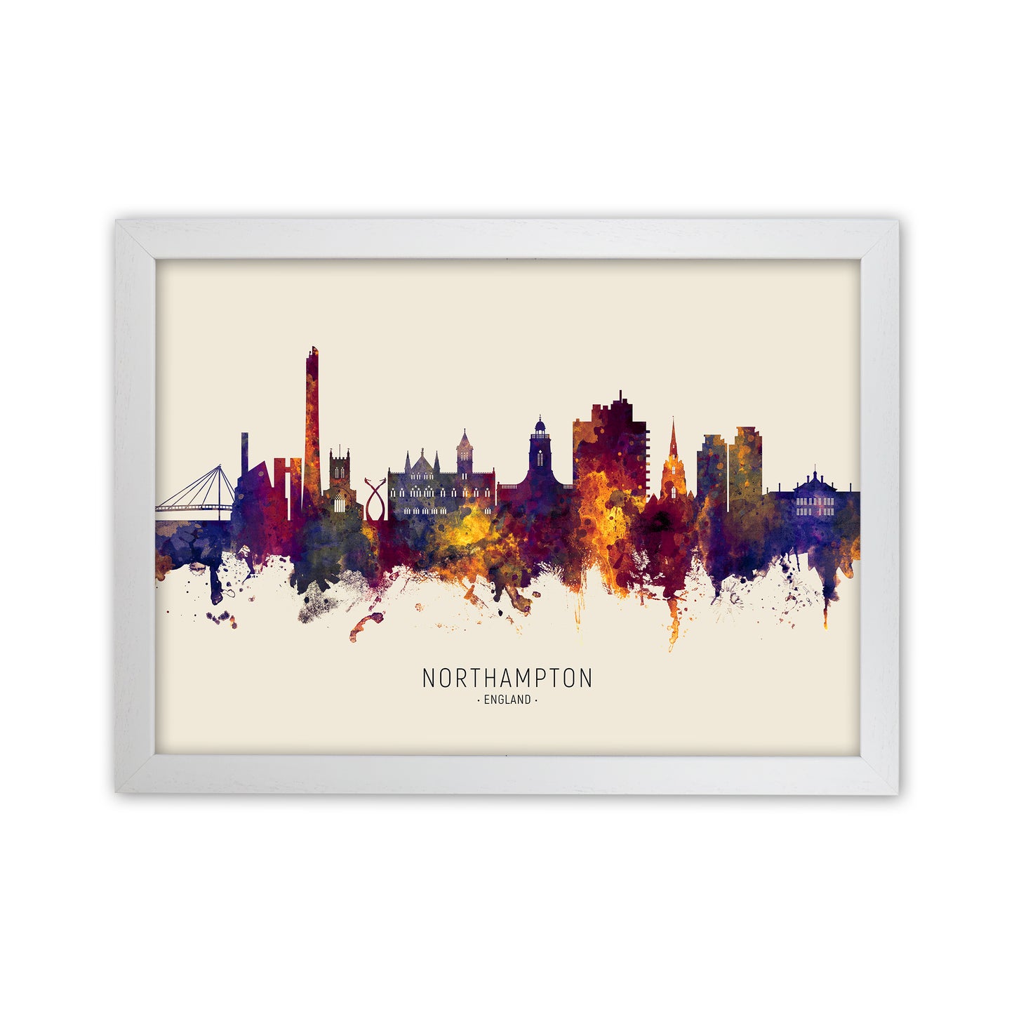 Northampton England Skyline Autumn City Name Art Print by Michael Tompsett White Grain