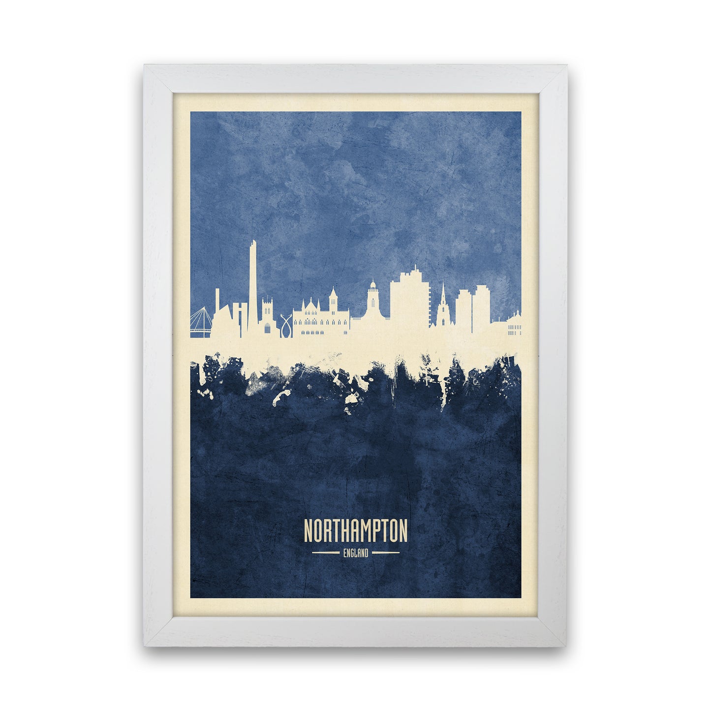 Northampton England Skyline Portrait Navy Art Print by Michael Tompsett White Grain
