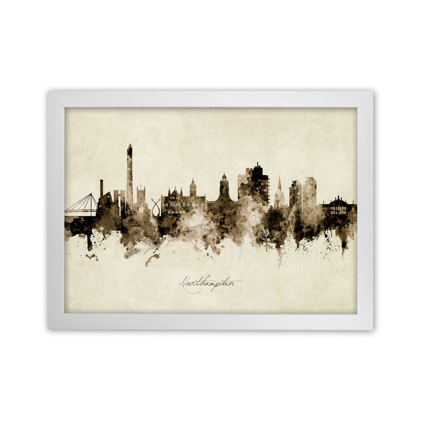 Northampton England Skyline Vintage Art Print by Michael Tompsett White Grain