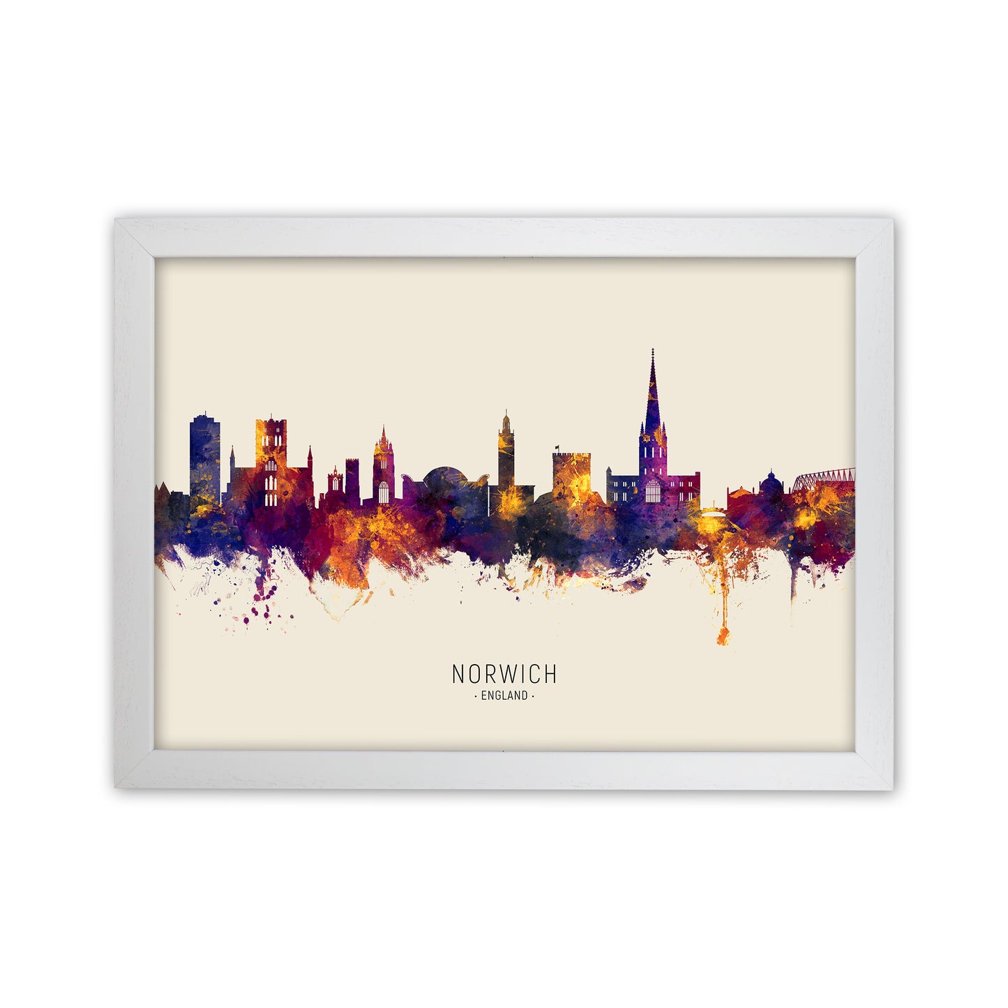 Norwich England Skyline Autumn City Name Art Print by Michael Tompsett White Grain