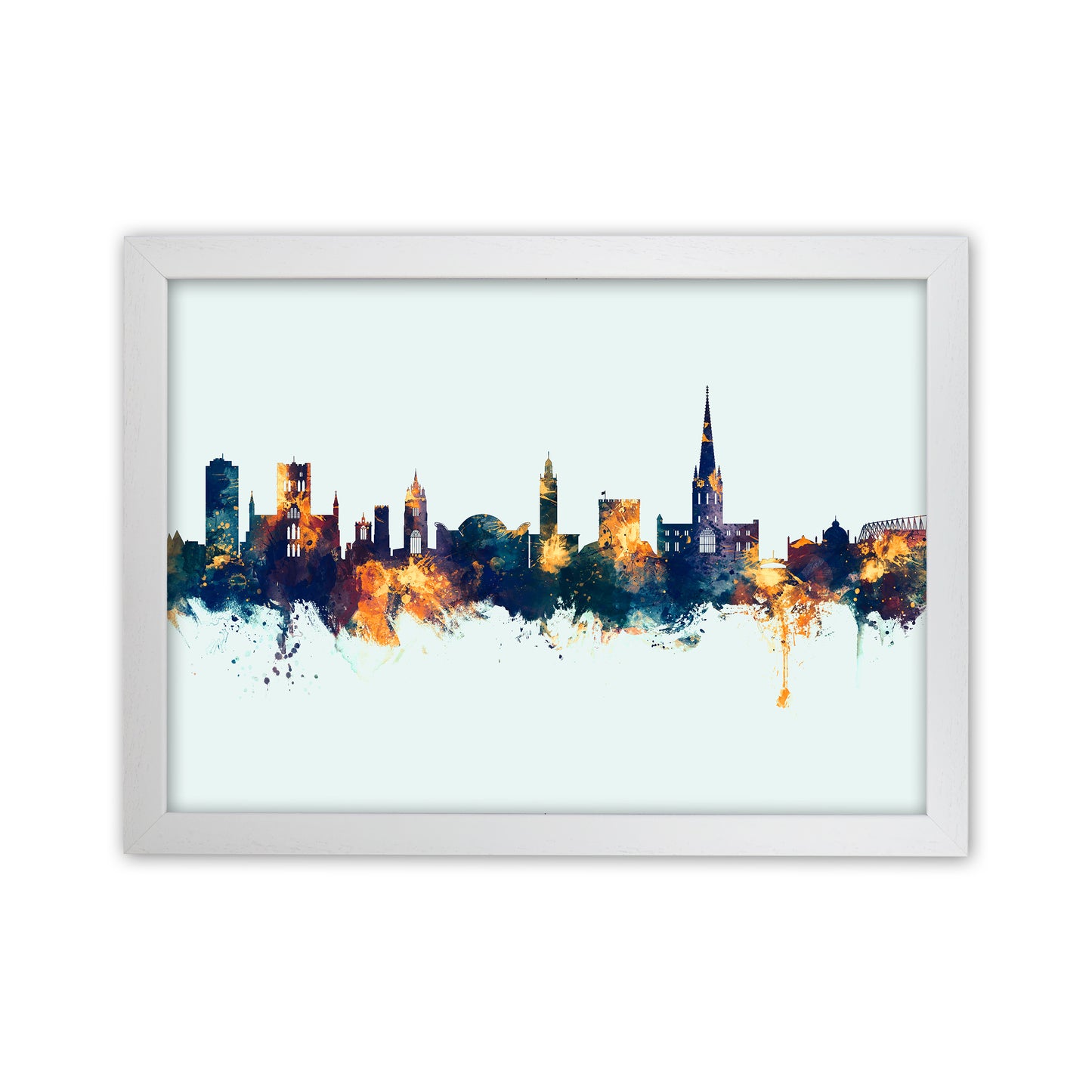 Norwich England Skyline Blue Orange Art Print by Michael Tompsett White Grain