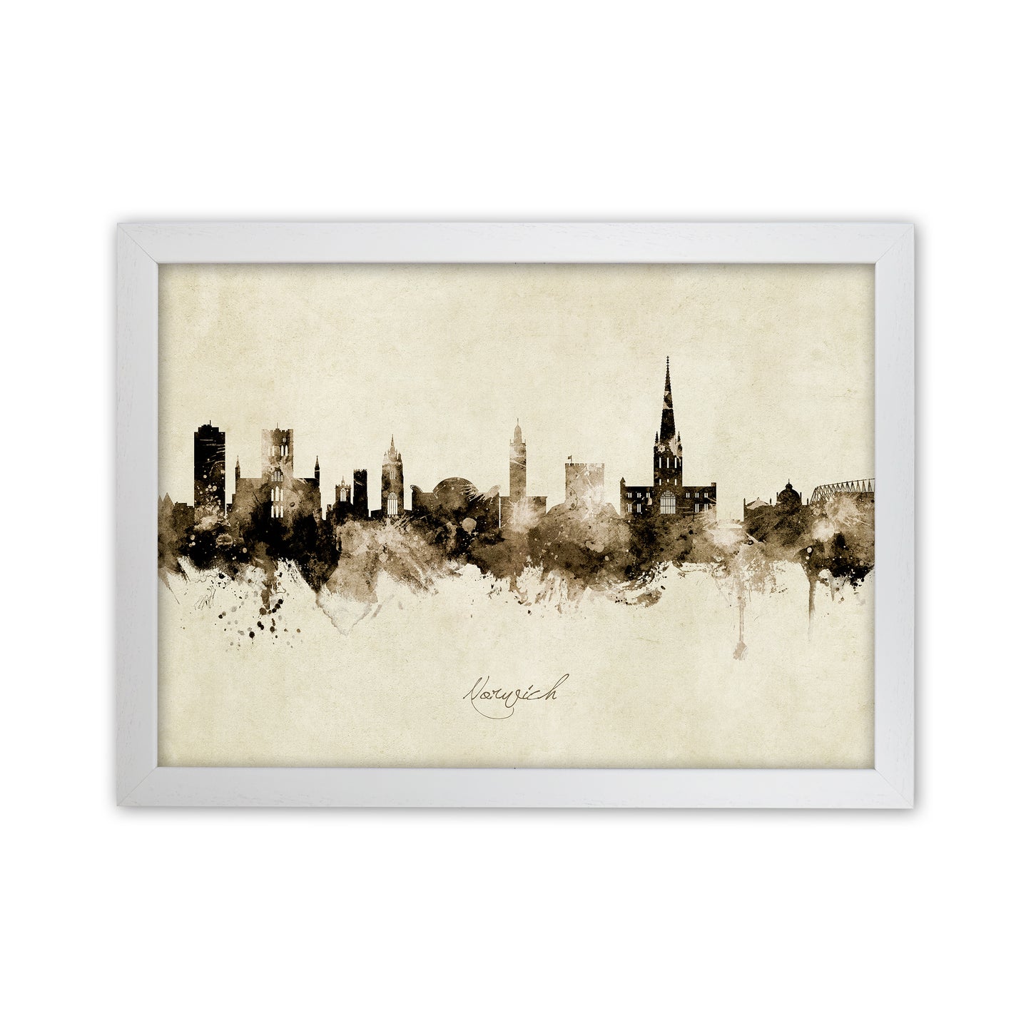 Norwich England Skyline Vintage Art Print by Michael Tompsett White Grain